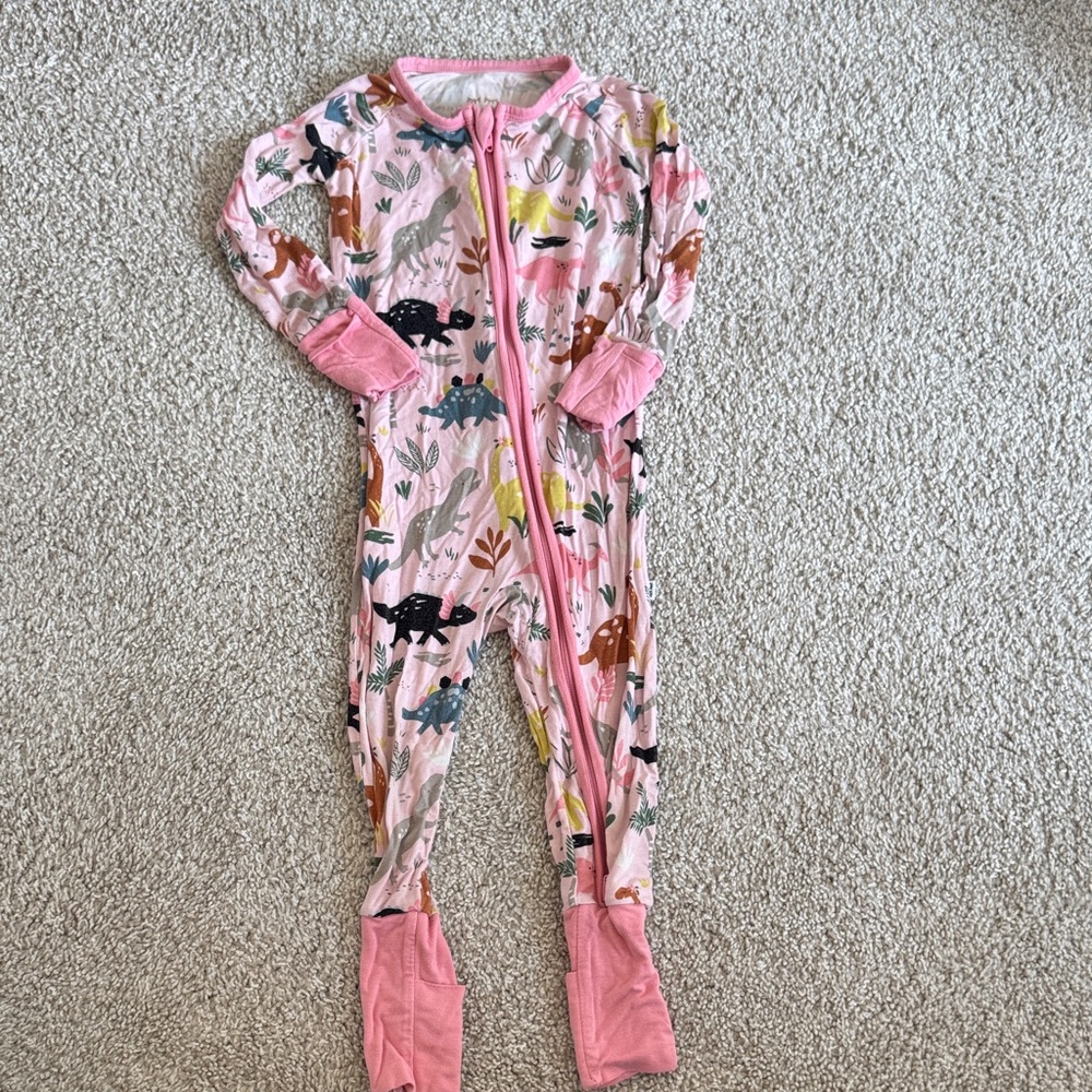 Little Sleepies Pink Jurassic Zippie 12-18 months